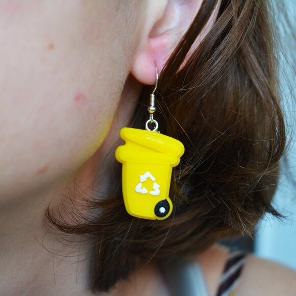 Yellow Recycling Bin Earring - Picture 2 of 4